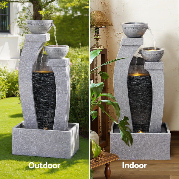 Gardeon Solar Fountain Water Feature Outdoor Fountain Indoor 3-Tier Cascading Grey Awezingly