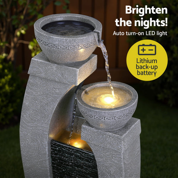 Gardeon Solar Fountain Water Feature Outdoor Fountain Indoor 3-Tier Cascading Grey Awezingly