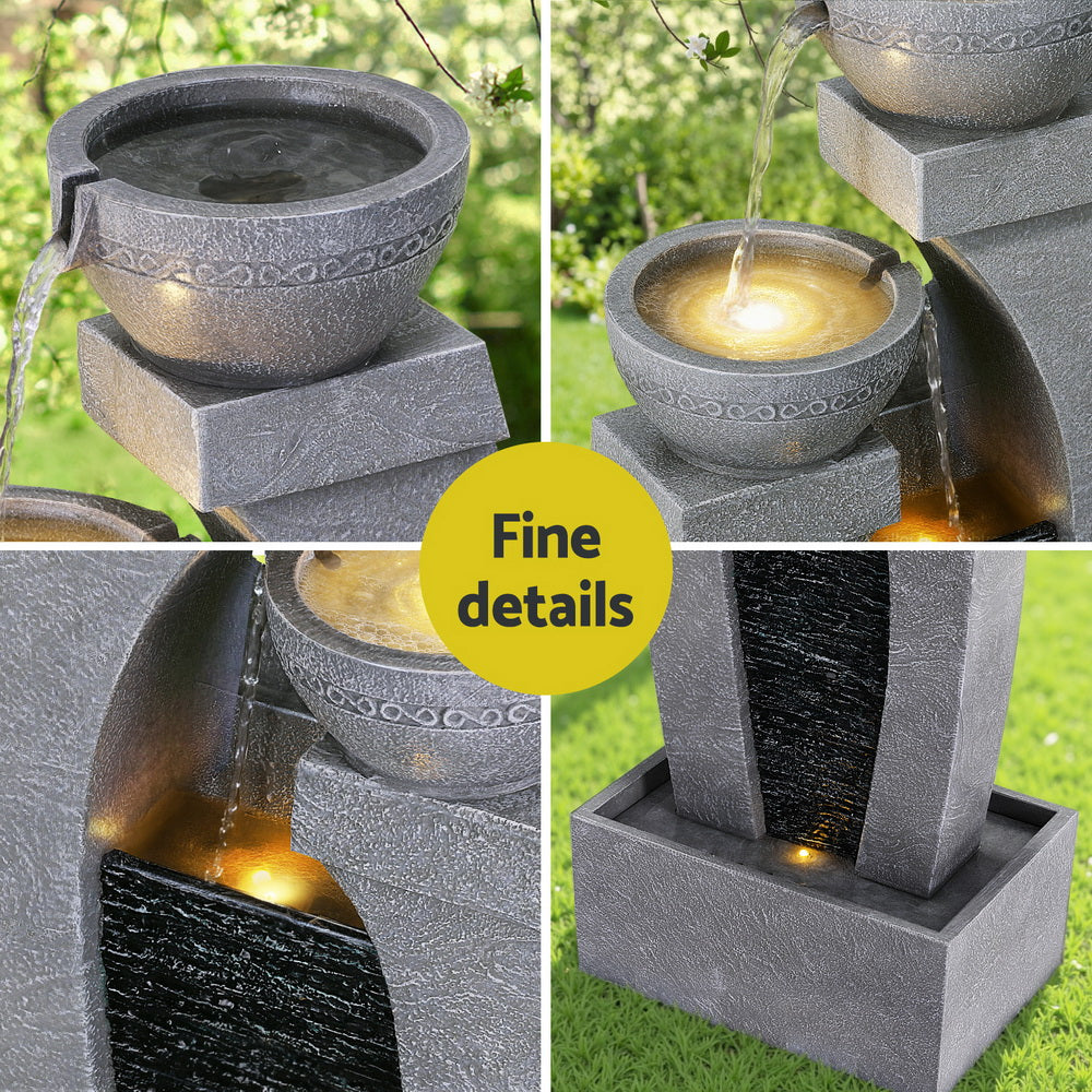 Gardeon Solar Fountain Water Feature Outdoor Fountain Indoor 3-Tier Cascading Grey Awezingly