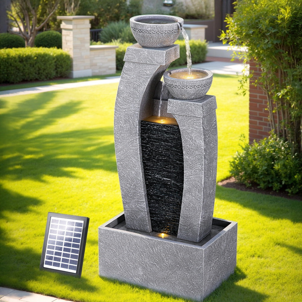 Gardeon Solar Fountain Water Feature Outdoor Fountain Indoor 3-Tier Cascading Grey Awezingly