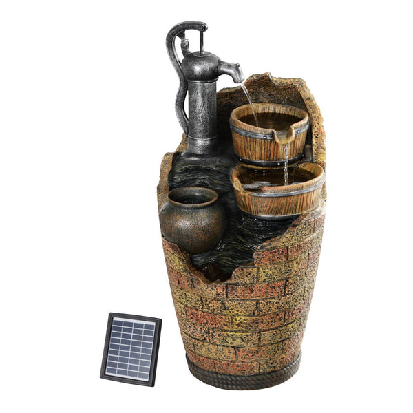 Gardeon Solar Fountain Water Feature Outdoor Cascading Hand Pump Design 80CM Gardeon