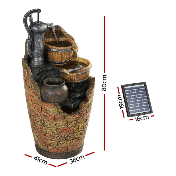 Gardeon Solar Fountain Water Feature Outdoor Cascading Hand Pump Design 80CM Gardeon