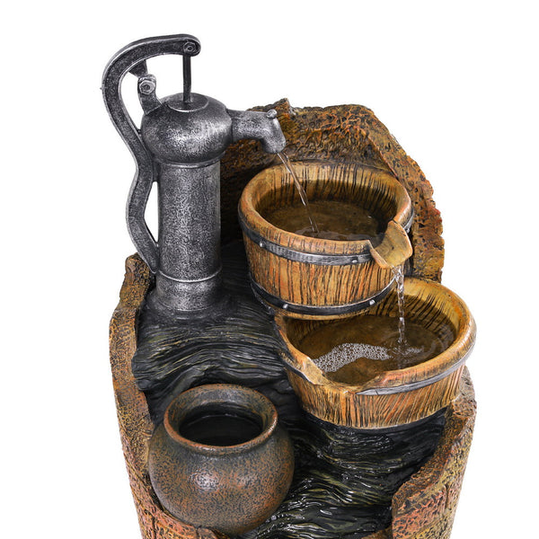 Gardeon Solar Fountain Water Feature Outdoor Cascading Hand Pump Design 80CM Gardeon