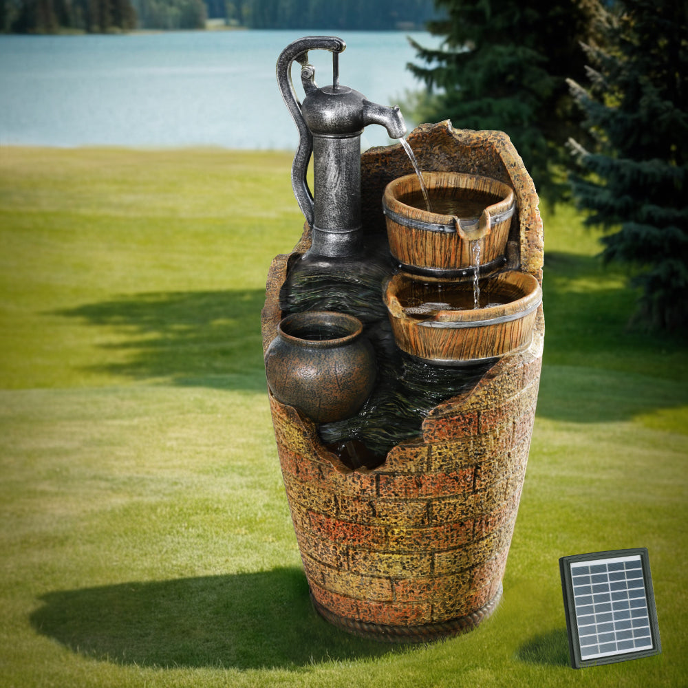 Gardeon Solar Fountain Water Feature Outdoor Cascading Hand Pump Design 80CM Gardeon