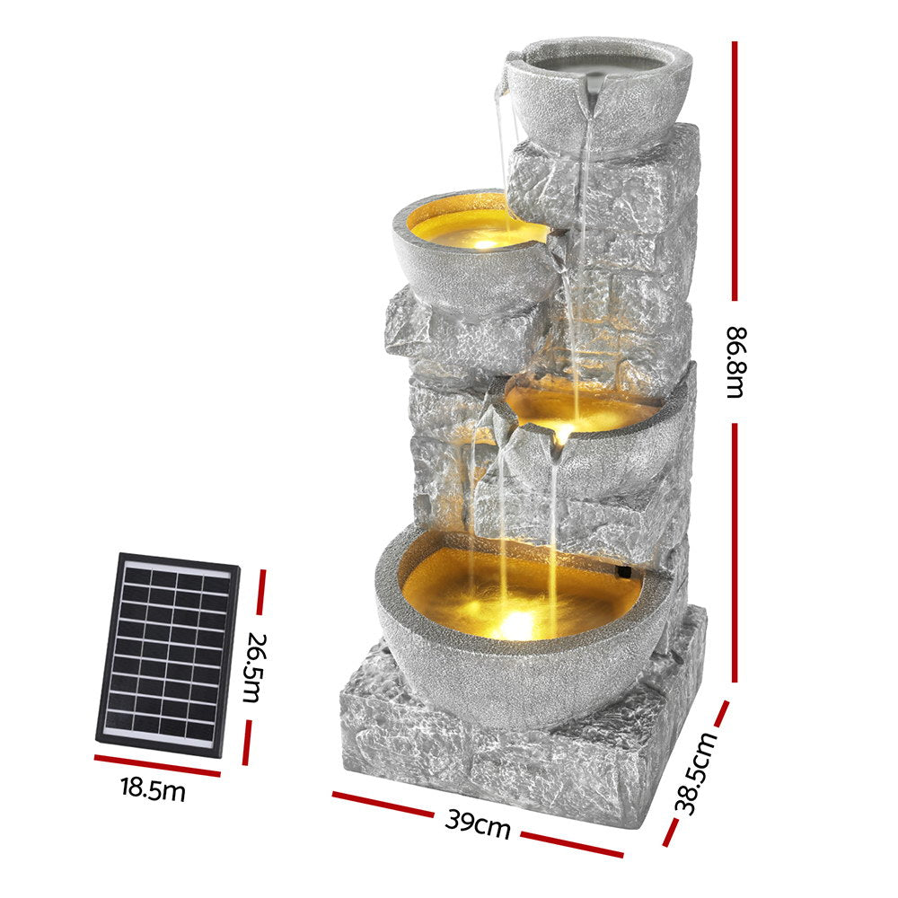 Gardeon Solar Fountain Water Feature Outdoor LED Lights Gray Gardeon