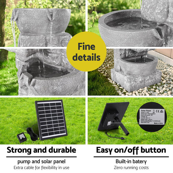 Gardeon Solar Fountain Water Feature Outdoor LED Lights Gray Gardeon