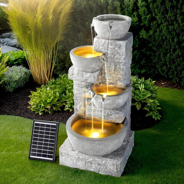 Gardeon Solar Fountain Water Feature Outdoor LED Lights Gray Gardeon