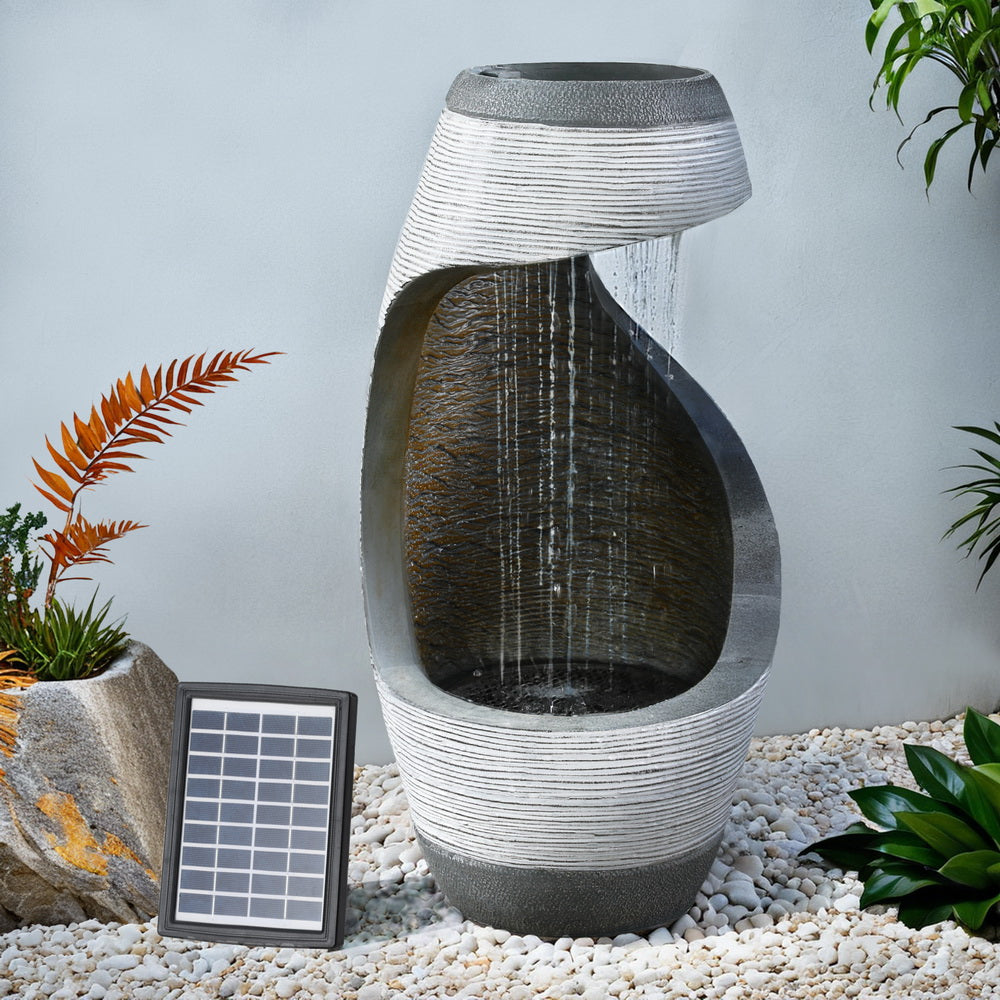 Gardeon Solar Fountain Water Feature Bird Bath Outdoor Garden Cascade 48CM Grey Gardeon