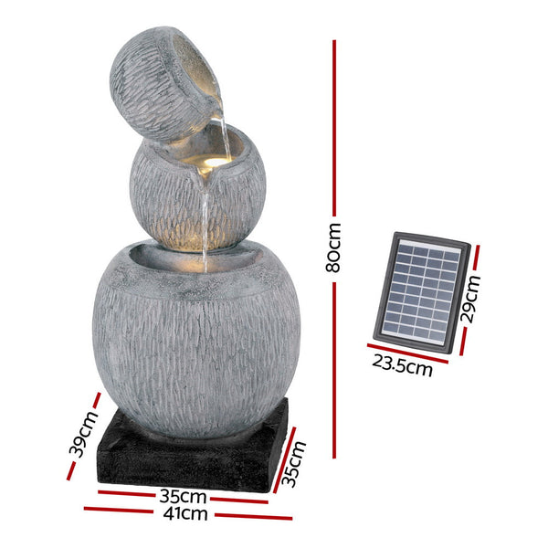 Gardeon Solar Fountain Water Feature Bird Bath Garden LED Light 80CM Grey Gardeon