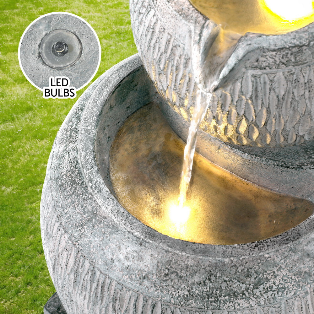 Gardeon Solar Fountain Water Feature Bird Bath Garden LED Light 80CM Grey Gardeon