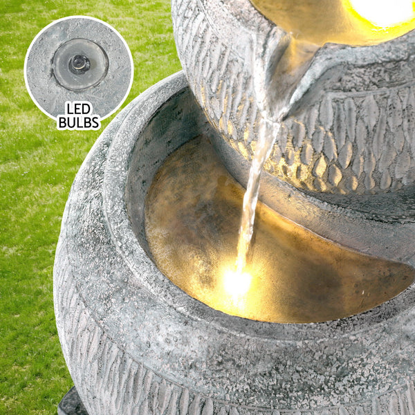 Gardeon Solar Fountain Water Feature Bird Bath Garden LED Light 80CM Grey Gardeon