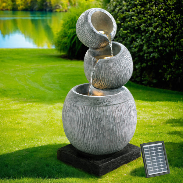 Gardeon Solar Fountain Water Feature Bird Bath Garden LED Light 80CM Grey Gardeon