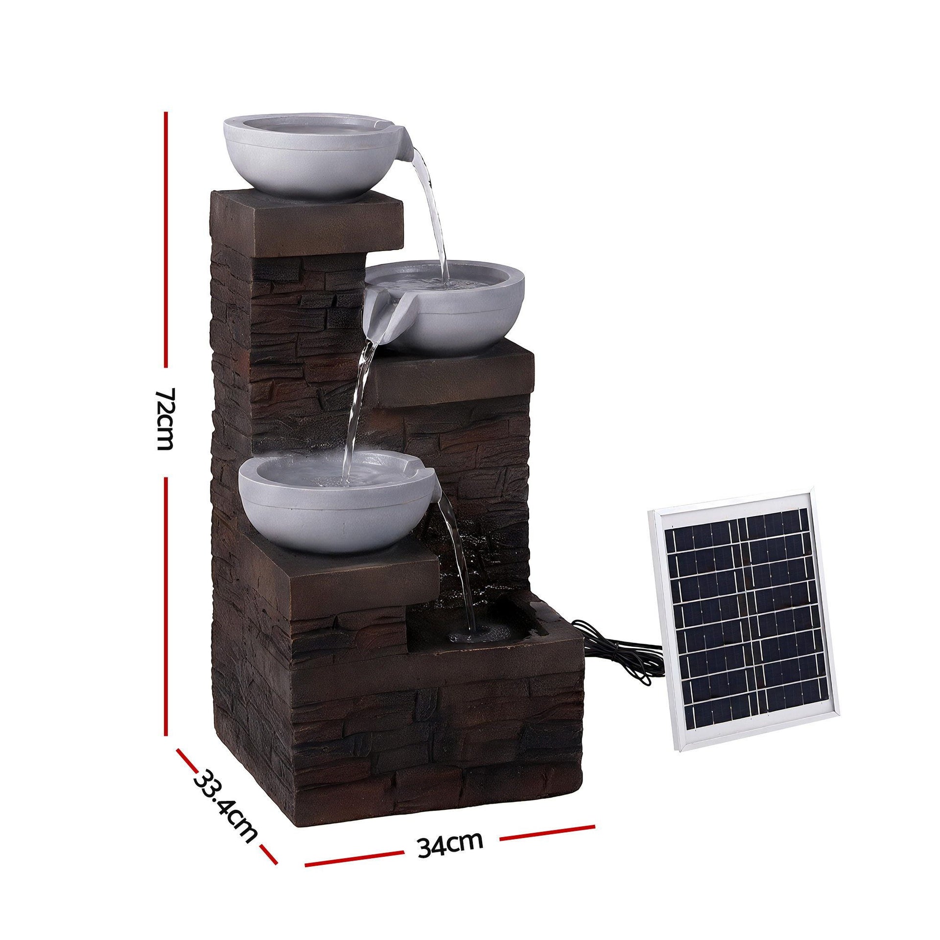 Gardeon Solar Fountain 4 Levels Cascading Bowl Water Feature 75cm Brown Awezingly