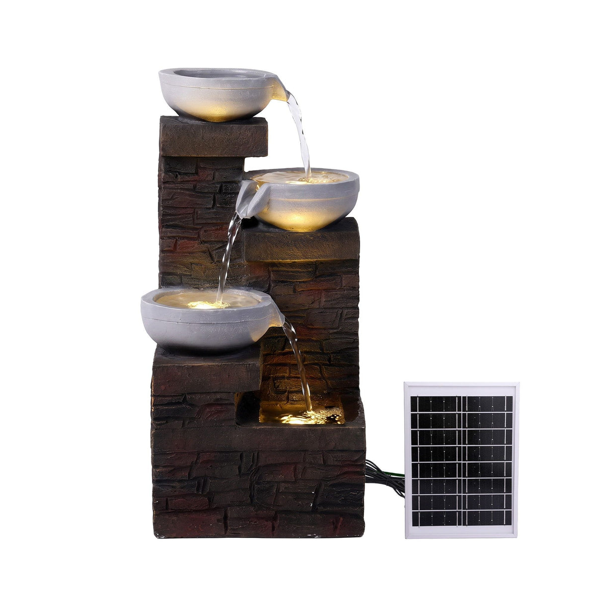 Gardeon Solar Fountain 4 Levels Cascading Bowl Water Feature 75cm Brown Awezingly