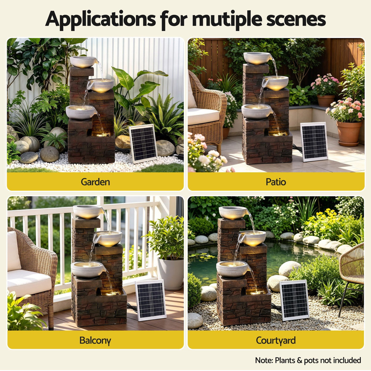 Gardeon Solar Fountain 4 Levels Cascading Bowl Water Feature 75cm Brown Awezingly