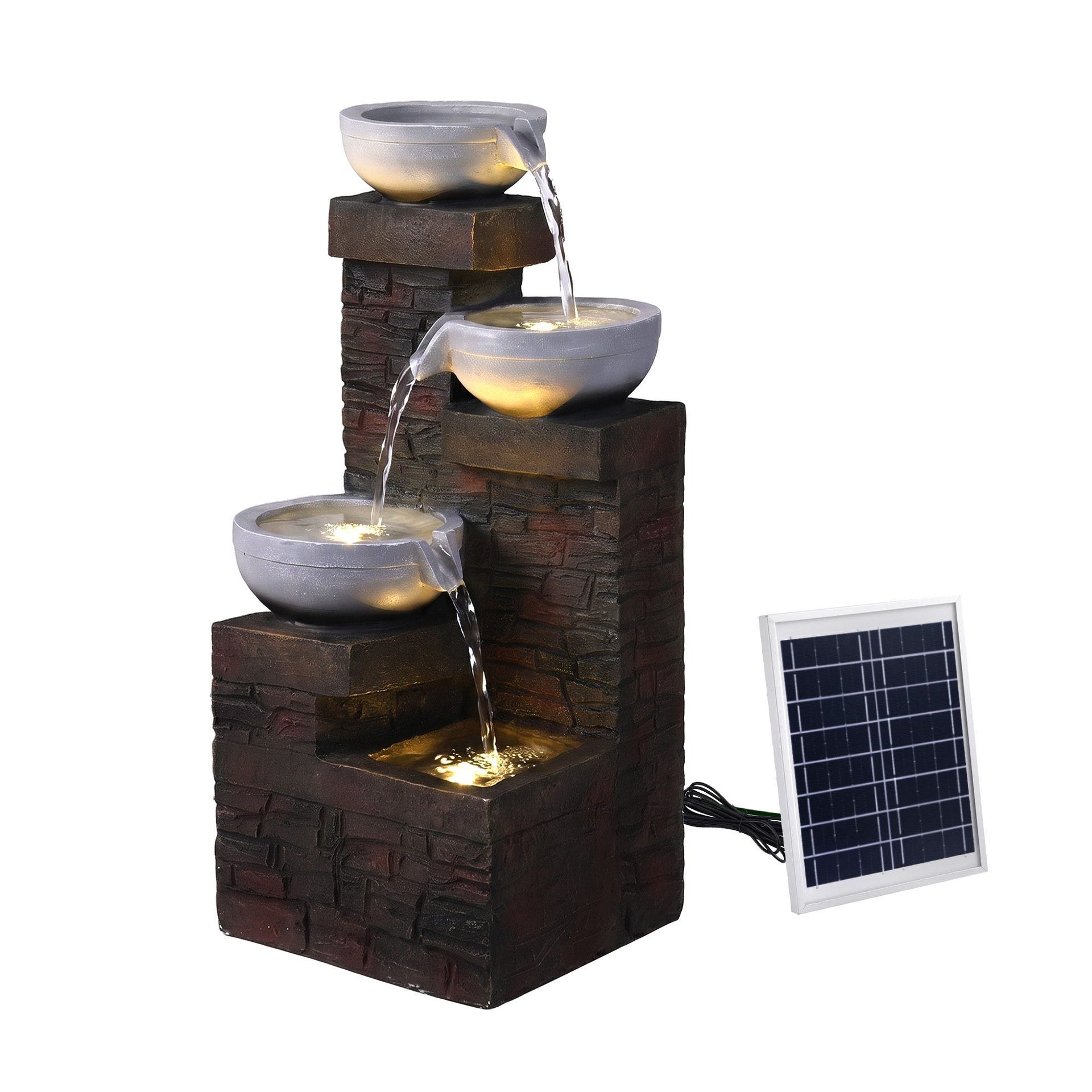 Gardeon Solar Fountain 4 Levels Cascading Bowl Water Feature 75cm Brown Awezingly