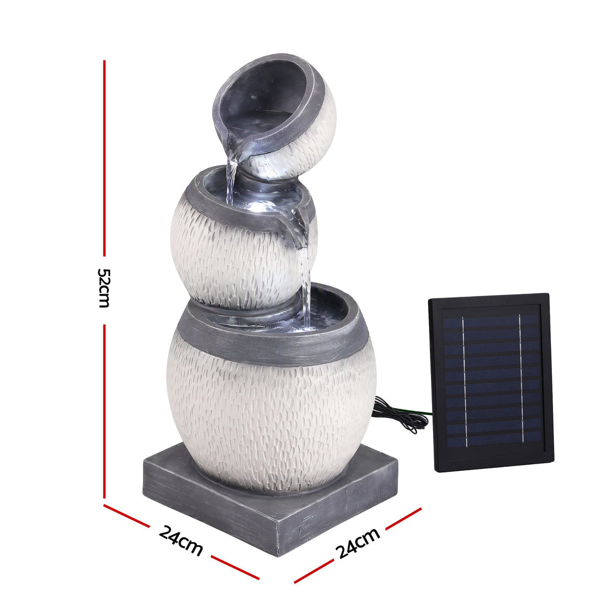 Gardeon Solar Fountain 3 Levels Cascading Bowl Water Feature 52cm Grey Awezingly