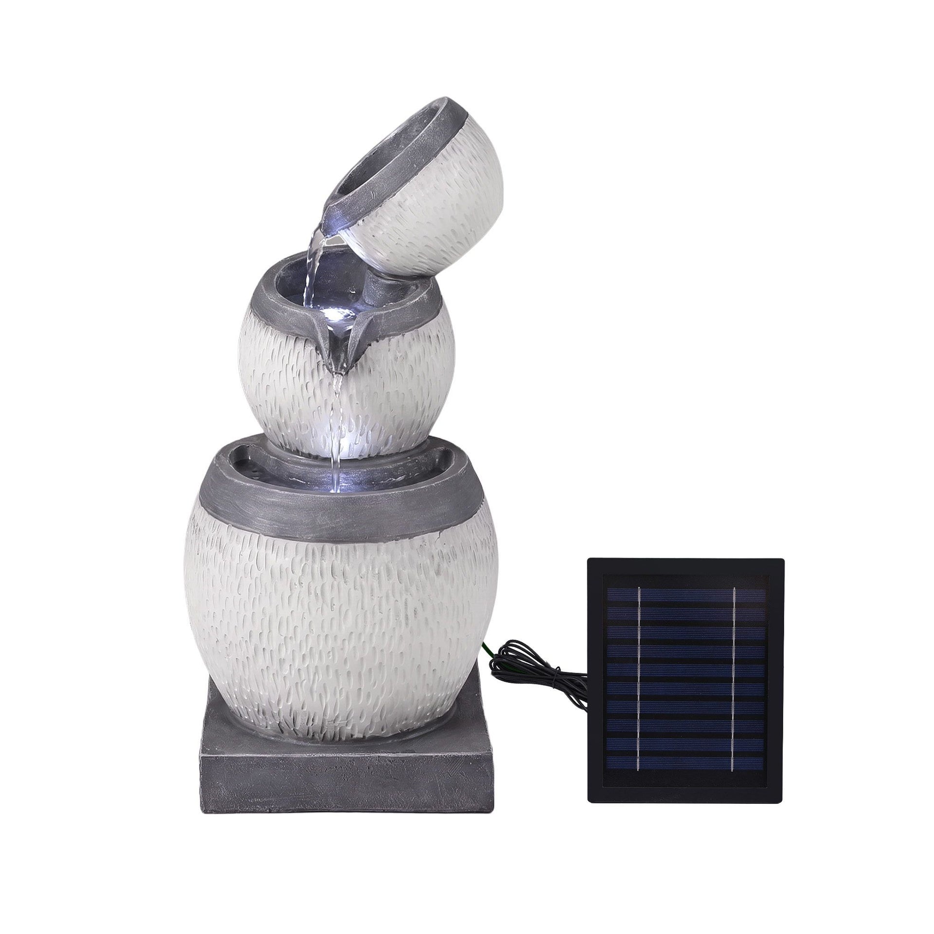 Gardeon Solar Fountain 3 Levels Cascading Bowl Water Feature 52cm Grey Awezingly