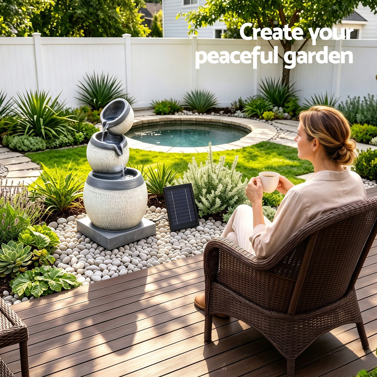 Gardeon Solar Fountain 3 Levels Cascading Bowl Water Feature 52cm Grey Awezingly