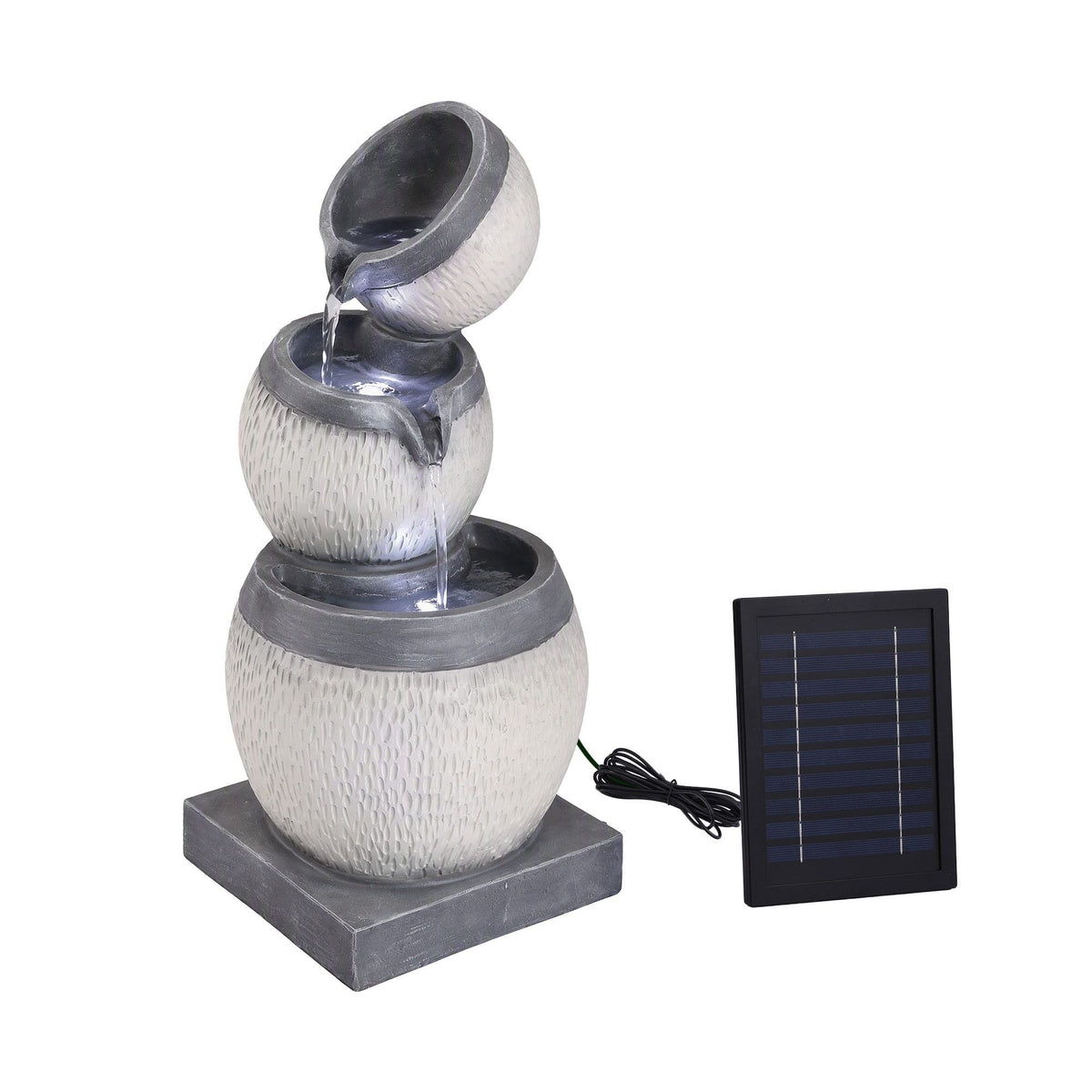 Gardeon Solar Fountain 3 Levels Cascading Bowl Water Feature 52cm Grey Awezingly