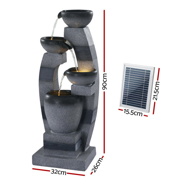 Gardeon Solar Fountain Water Feature Outdoor Fountain Indoor 3-Tier Bowl Cascading Grey Awezingly
