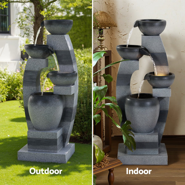 Gardeon Solar Fountain Water Feature Outdoor Fountain Indoor 3-Tier Bowl Cascading Grey Awezingly