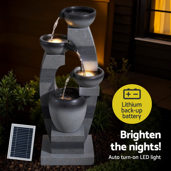 Gardeon Solar Fountain Water Feature Outdoor Fountain Indoor 3-Tier Bowl Cascading Grey Awezingly