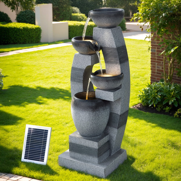 Gardeon Solar Fountain Water Feature Outdoor Fountain Indoor 3-Tier Bowl Cascading Grey Awezingly