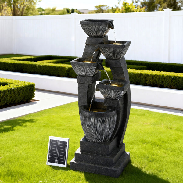 Gardeon Solar Fountain Water Feature Outdoor Fountain Indoor 5-Tier Bowl Cascading Grey Awezingly