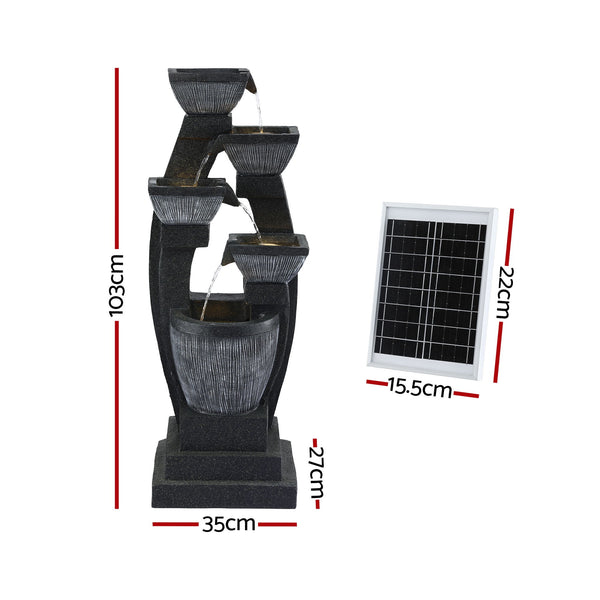 Gardeon Solar Fountain Water Feature Outdoor Fountain Indoor 5-Tier Bowl Cascading Grey Awezingly