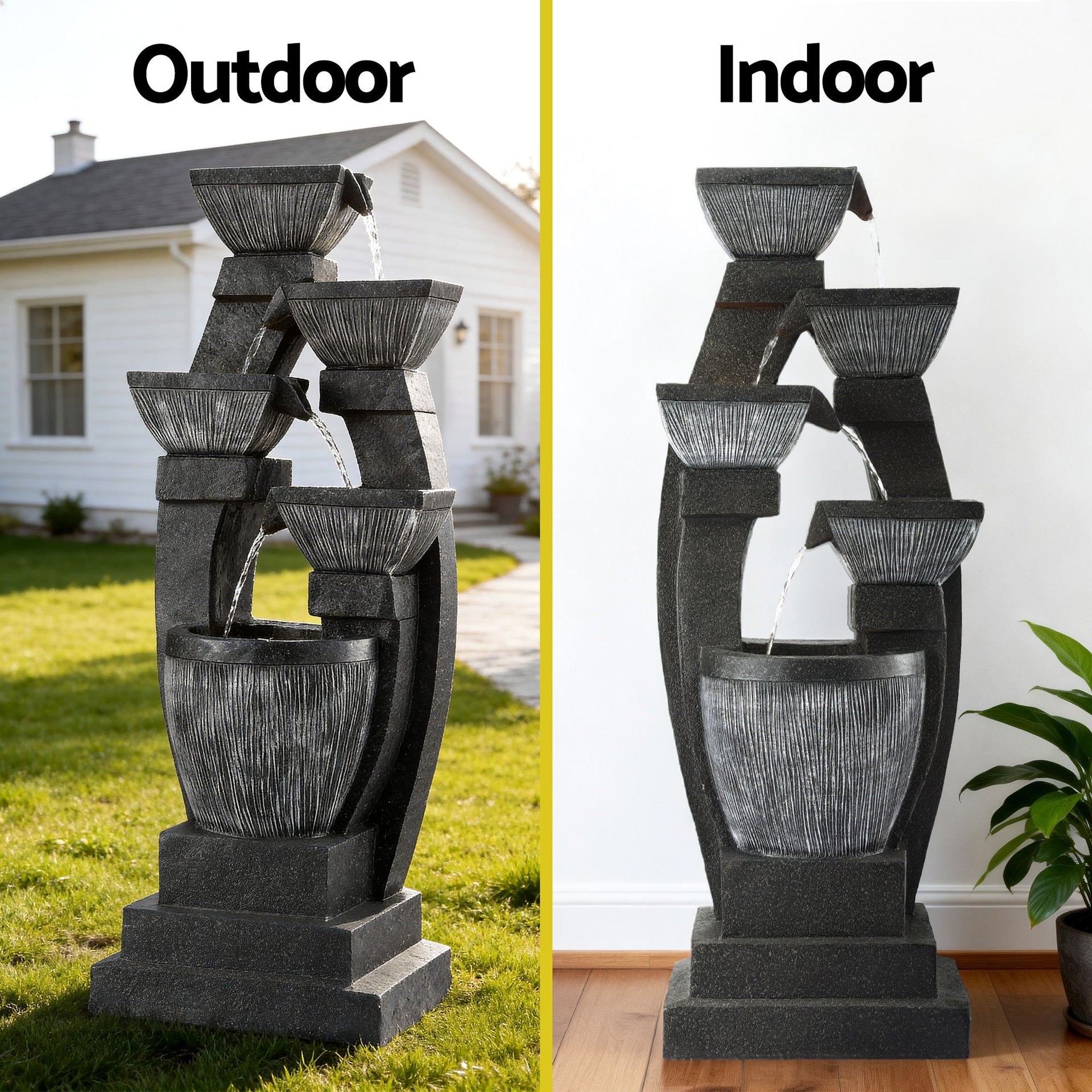 Gardeon Solar Fountain Water Feature Outdoor Fountain Indoor 5-Tier Bowl Cascading Grey Awezingly
