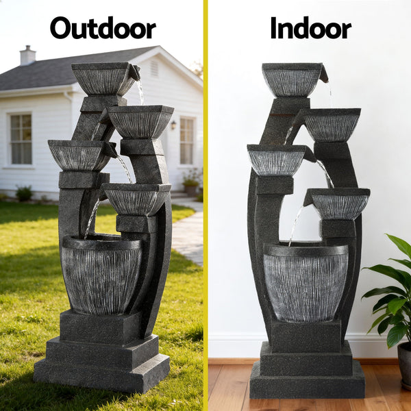 Gardeon Solar Fountain Water Feature Outdoor Fountain Indoor 5-Tier Bowl Cascading Grey Awezingly
