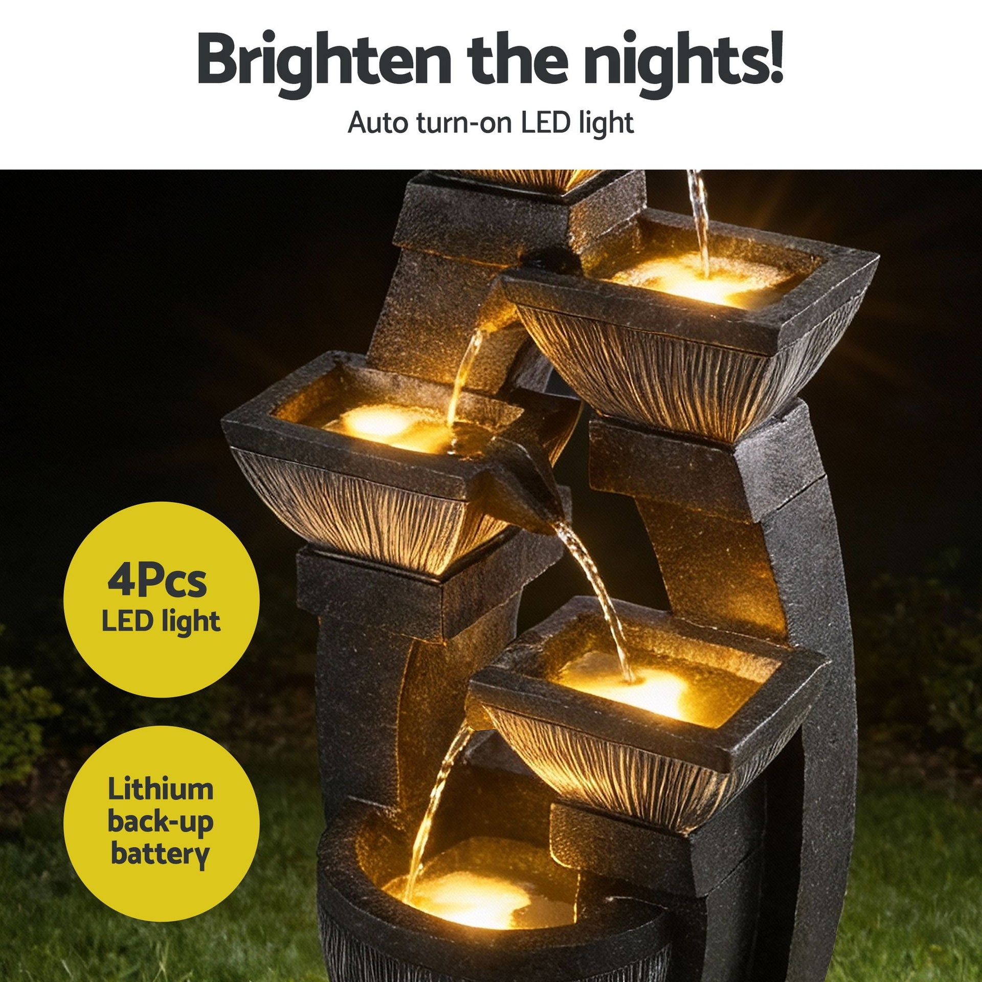 Gardeon Solar Fountain Water Feature Outdoor Fountain Indoor 5-Tier Bowl Cascading Grey Awezingly