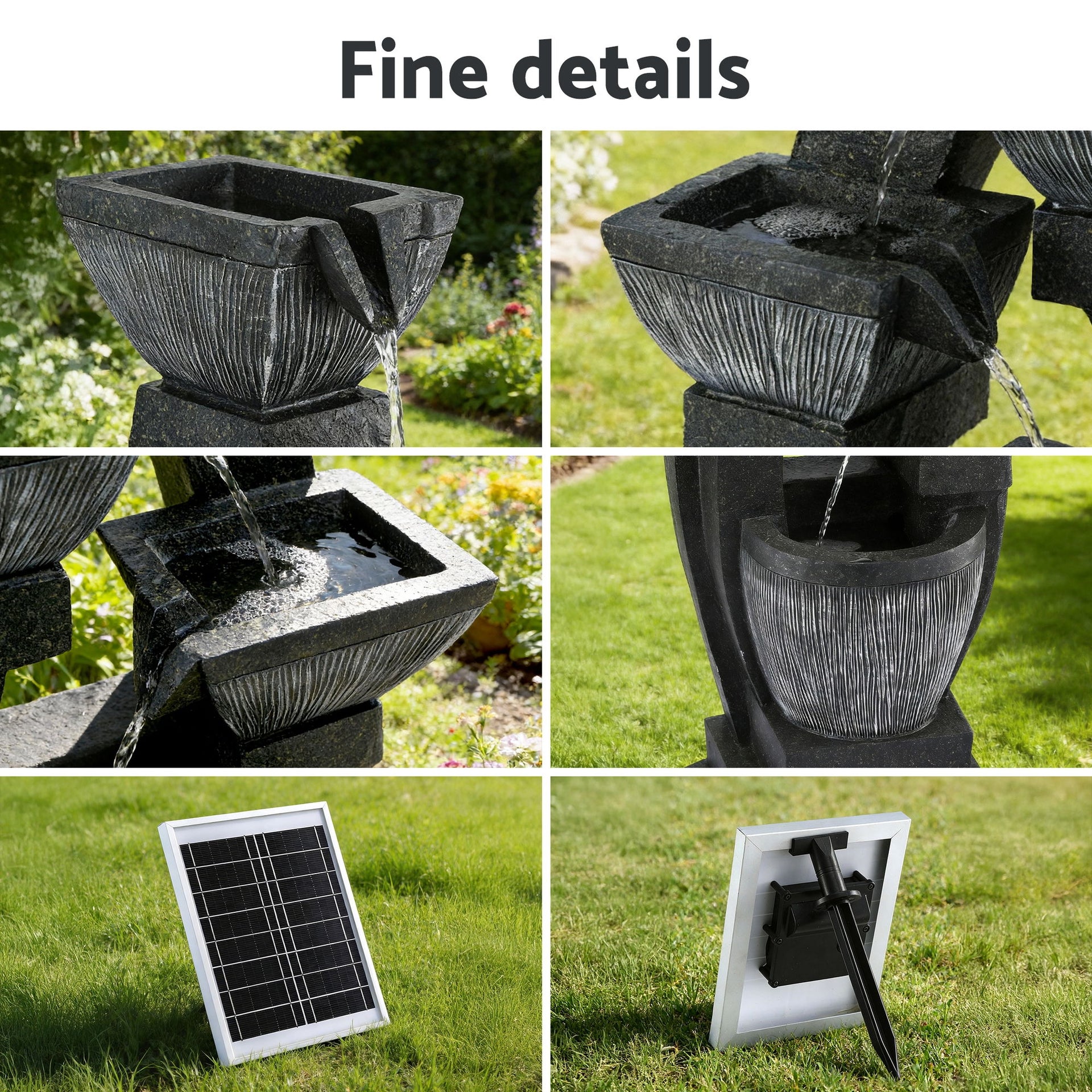 Gardeon Solar Fountain Water Feature Outdoor Fountain Indoor 5-Tier Bowl Cascading Grey Awezingly