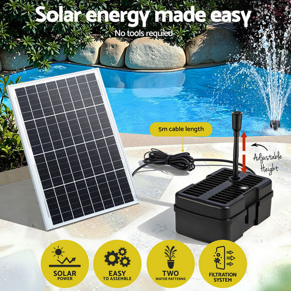 Gardeon Solar Submersible Water Pond Fountain Pump with Filter Box 6FT 1190L/H Gardeon