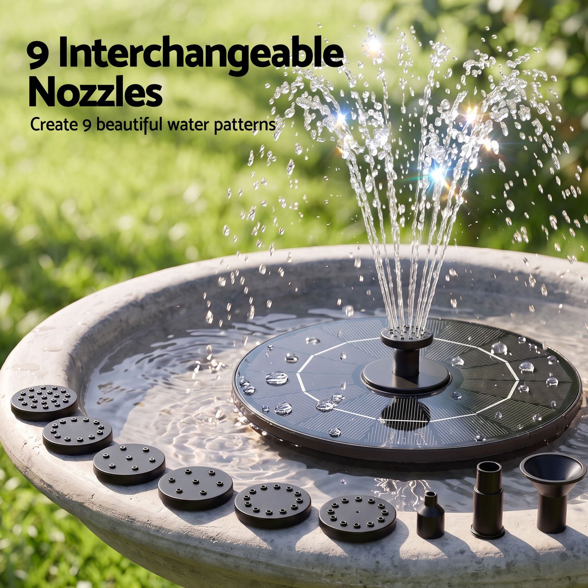 Gardeon Solar Fountain Pump Bird Bath Water Feature 17cm 165L/h Flow Black Awezingly