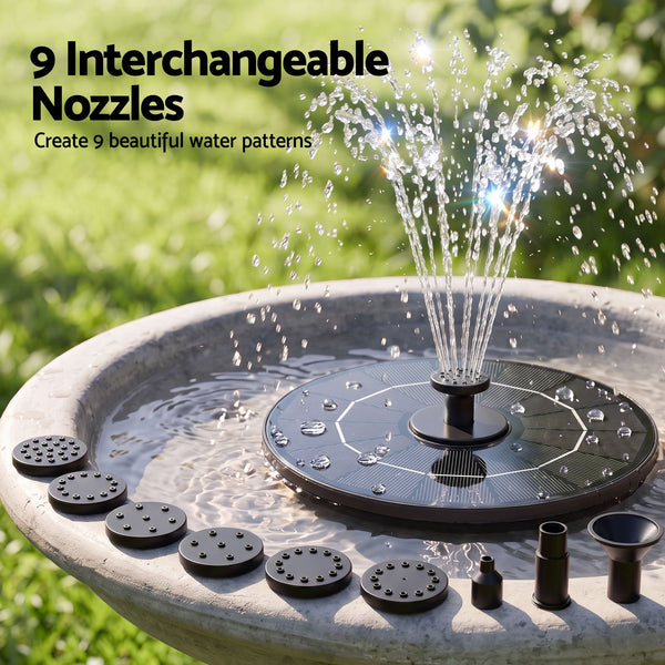 Gardeon Solar Fountain Pump Bird Bath Water Feature 17cm 165L/h Flow Black Awezingly