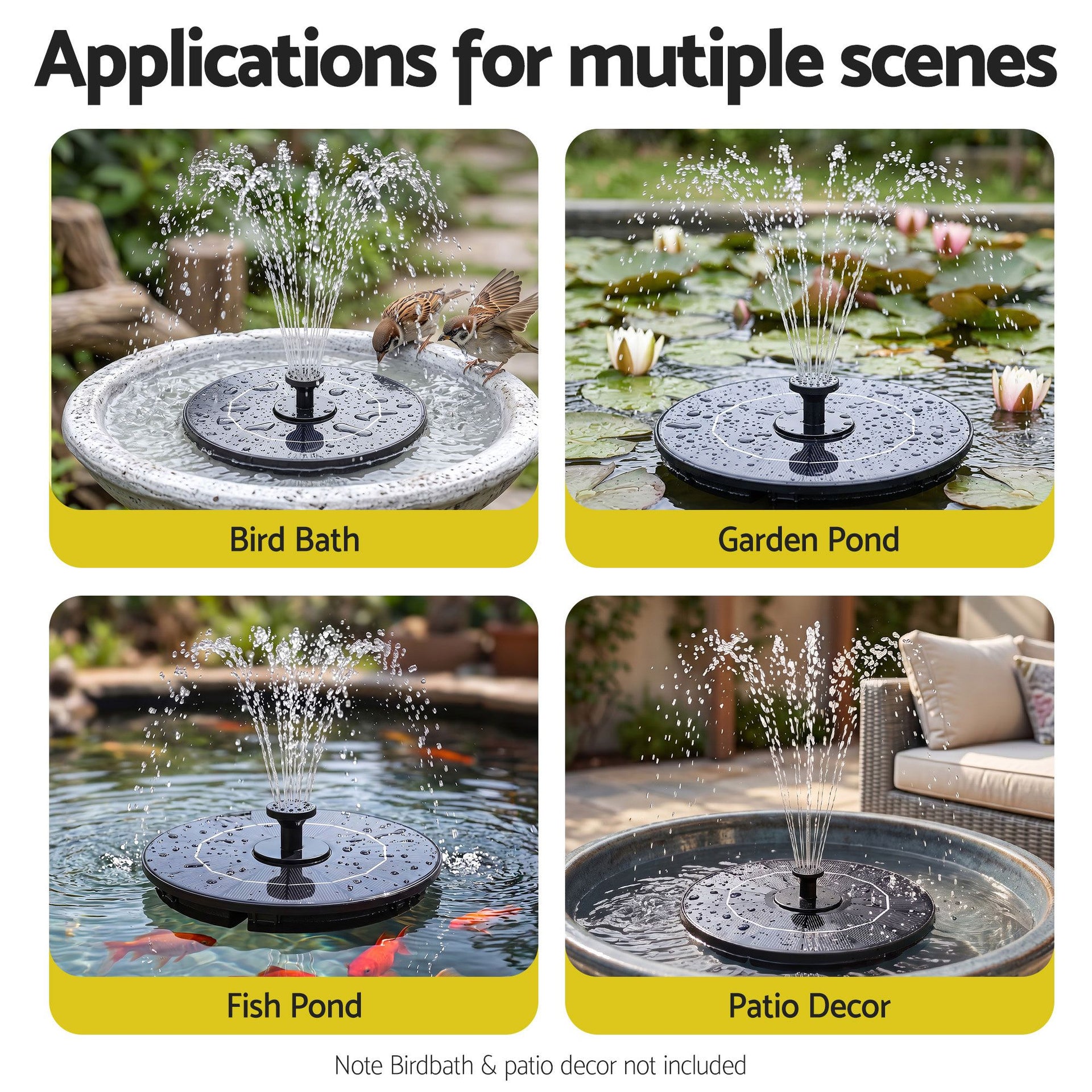 Gardeon Solar Fountain Pump Bird Bath Water Feature 17cm 165L/h Flow Black Awezingly