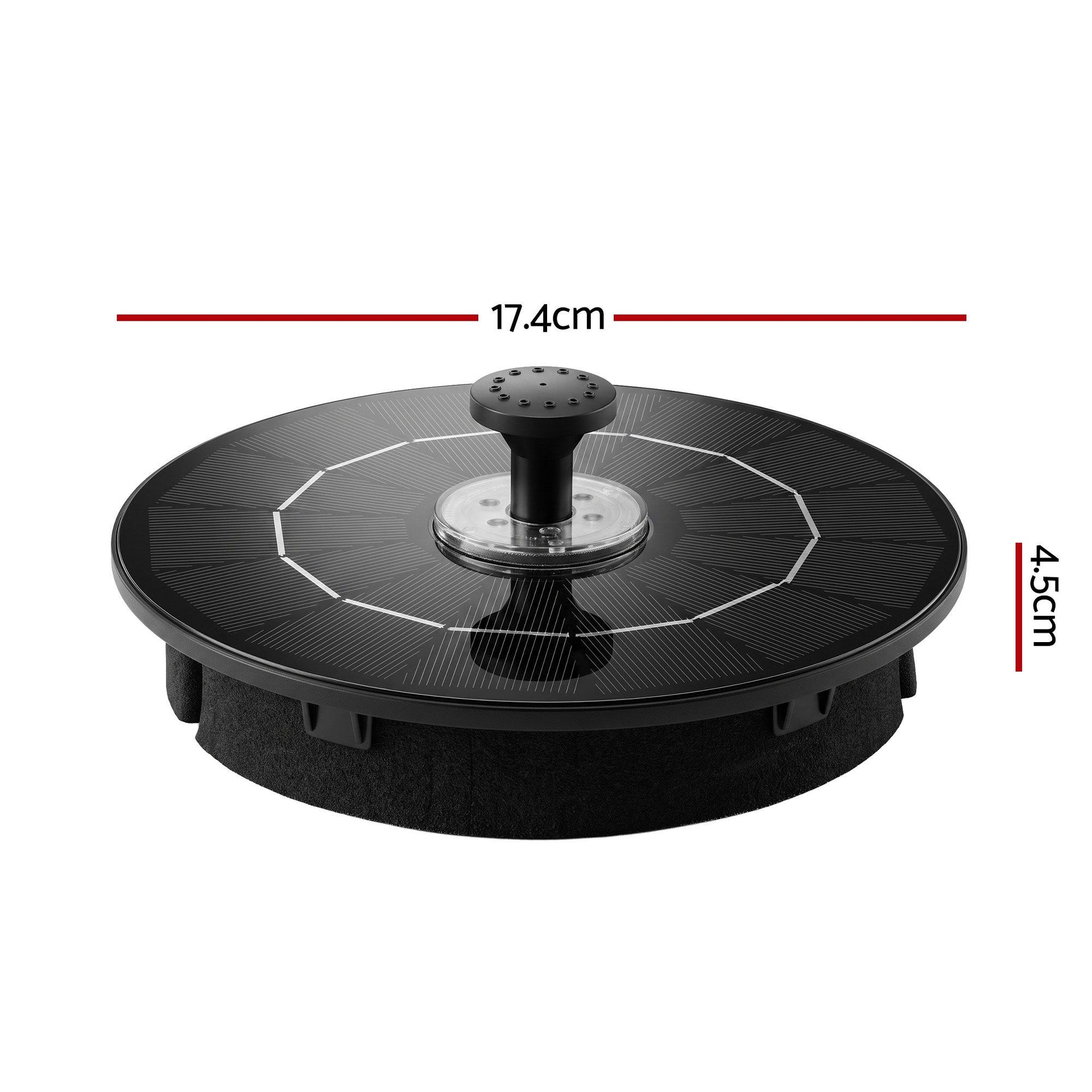 Gardeon Solar Fountain Pump Bird Bath LED Lights 165 L/h Flow 17cm Black Awezingly