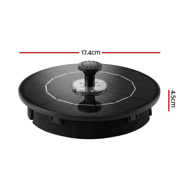 Gardeon Solar Fountain Pump Bird Bath LED Lights 165 L/h Flow 17cm Black Awezingly