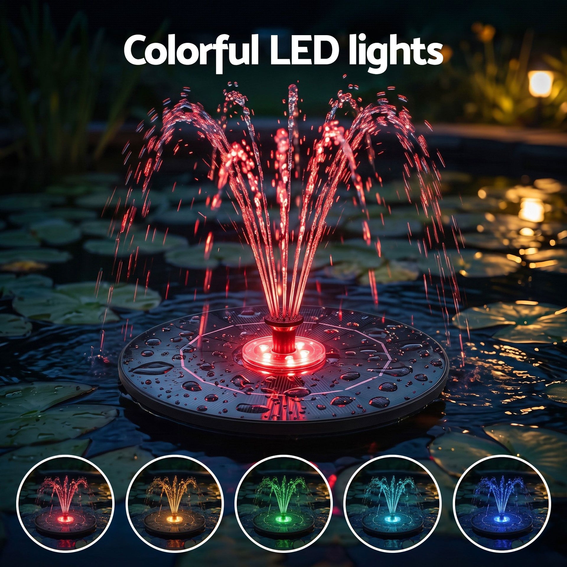 Gardeon Solar Fountain Pump Bird Bath LED Lights 165 L/h Flow 17cm Black Awezingly