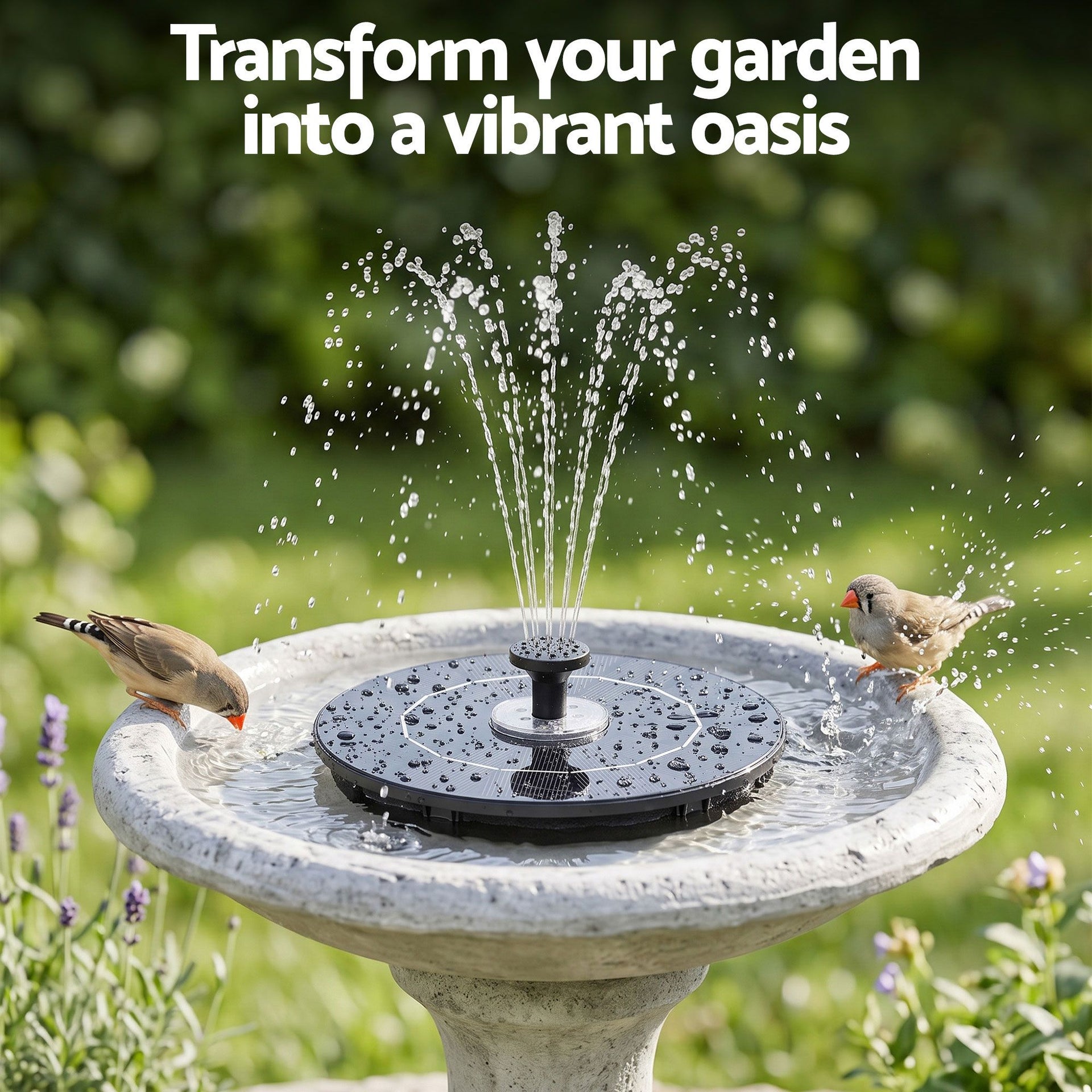Gardeon Solar Fountain Pump Bird Bath LED Lights 165 L/h Flow 17cm Black Awezingly