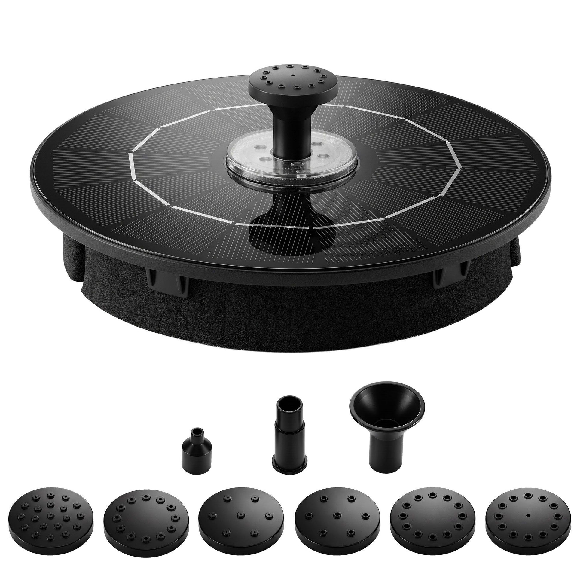 Gardeon Solar Fountain Pump Bird Bath LED Lights 165 L/h Flow 17cm Black Awezingly