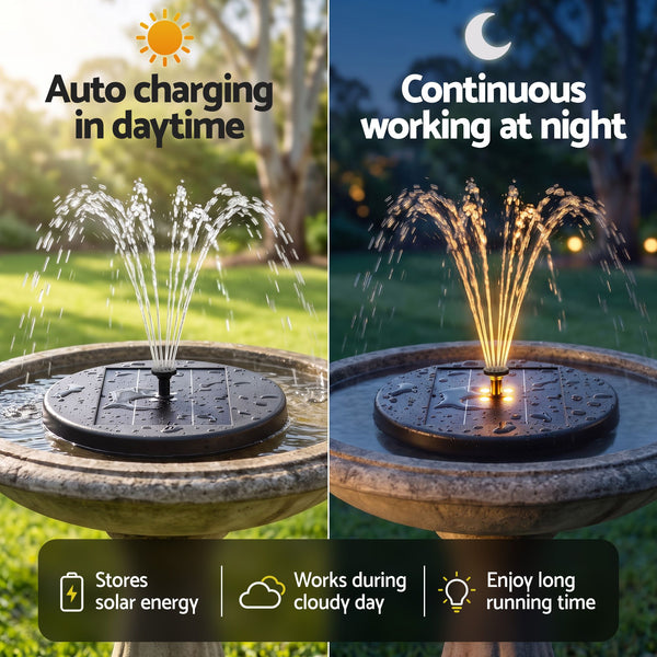 Gardeon Solar Fountain Pumps Bird Bath Battery Backup LED Remote Black 27cm Awezingly
