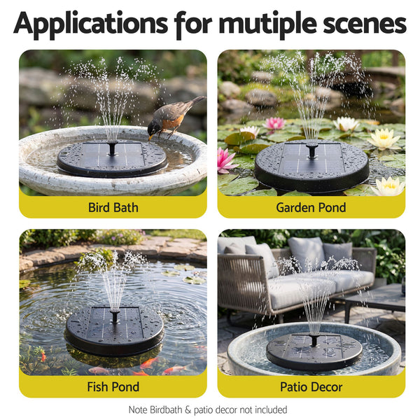 Gardeon Solar Fountain Pumps Bird Bath Battery Backup LED Remote Black 27cm Awezingly