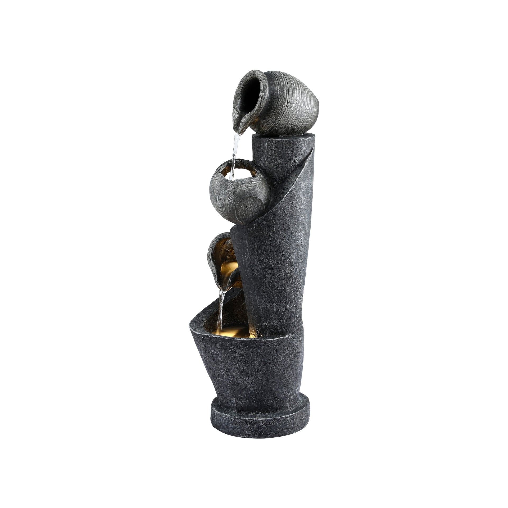 Gardeon Solar Fountain Water Feature Cascading Fountain 3-Tier Pot LED Lights 80CM Grey Awezingly
