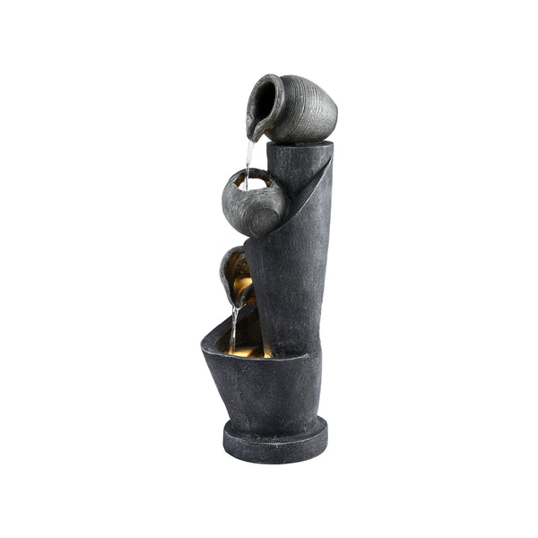 Gardeon Solar Fountain Water Feature Cascading Fountain 3-Tier Pot LED Lights 80CM Grey Awezingly