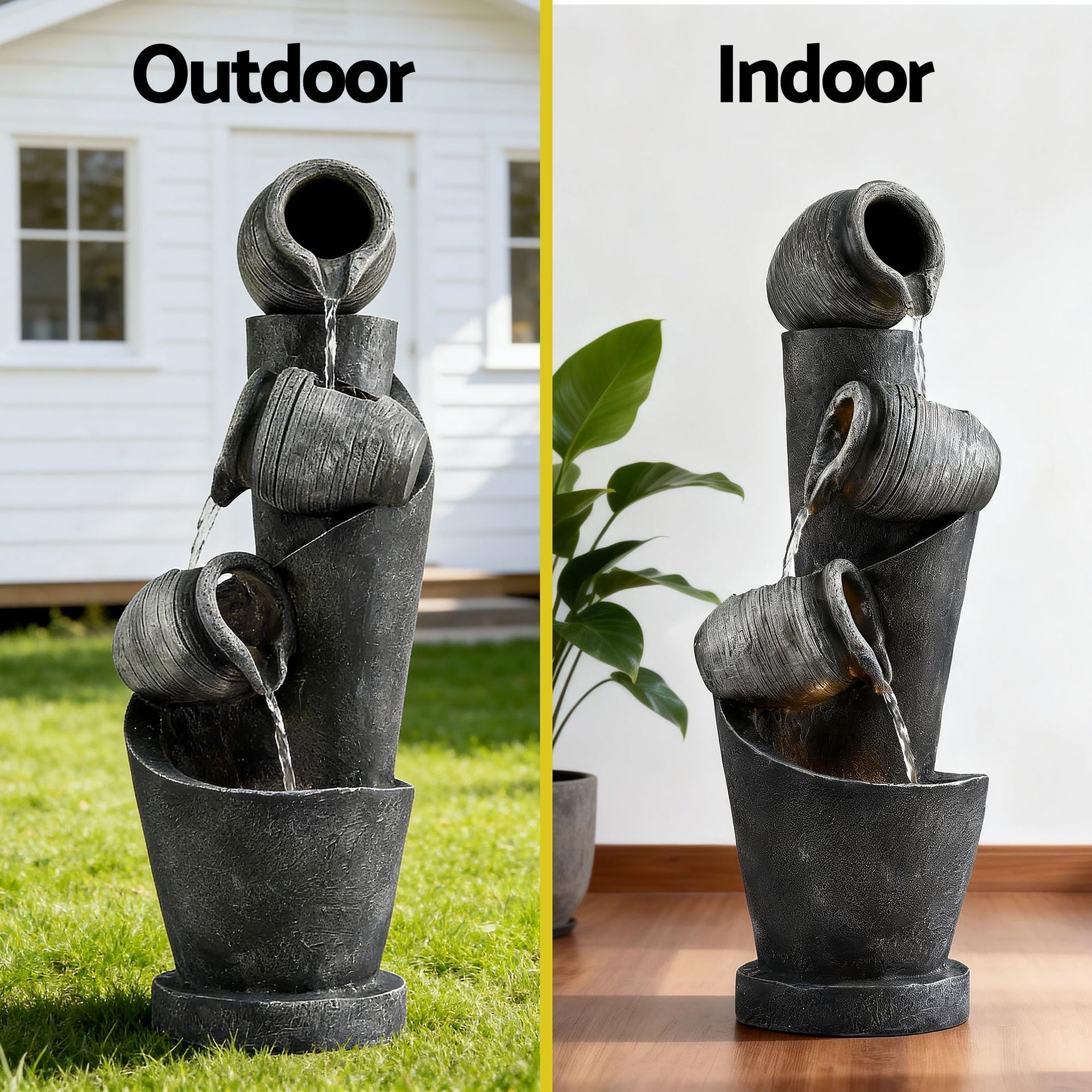 Gardeon Solar Fountain Water Feature Cascading Fountain 3-Tier Pot LED Lights 80CM Grey Awezingly