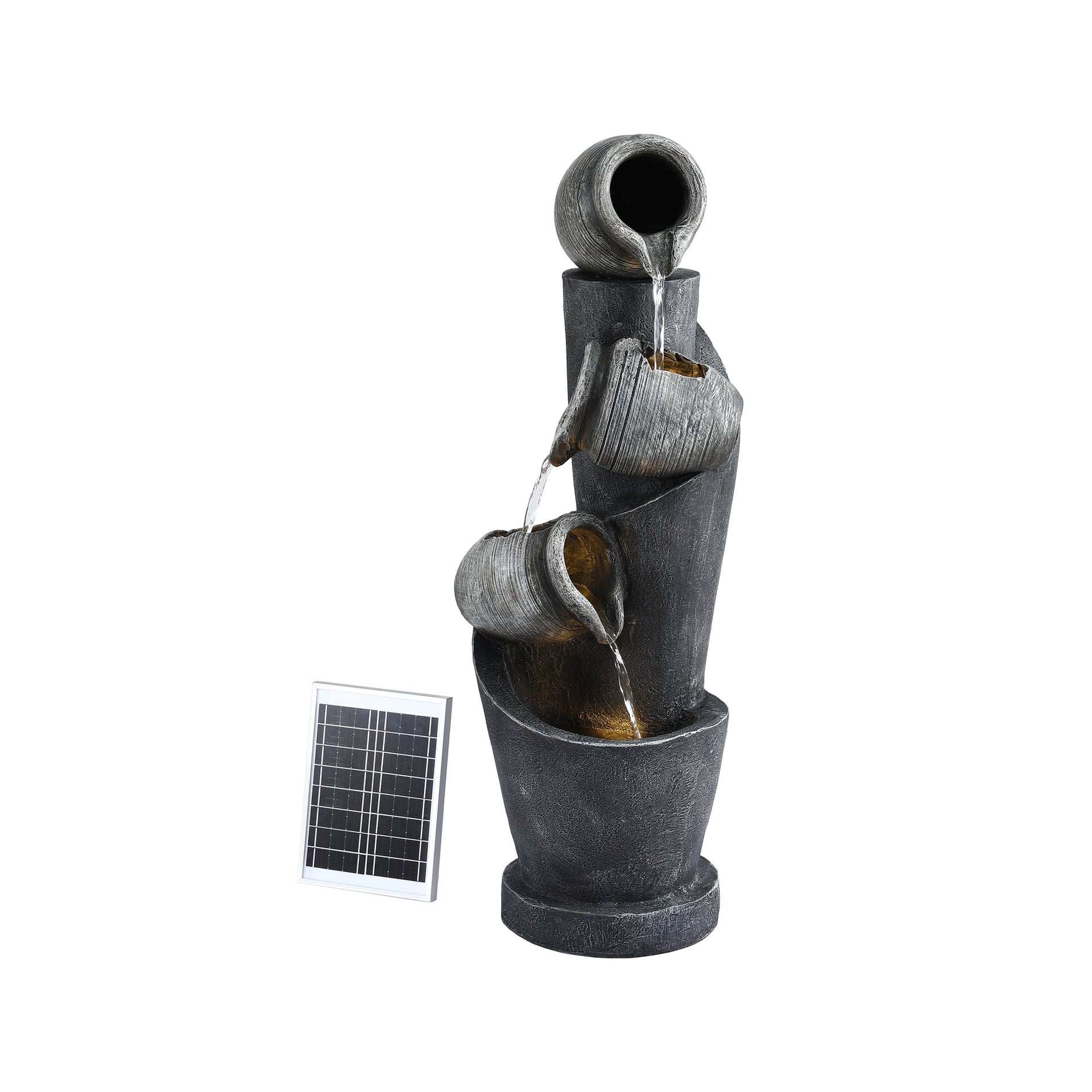 Gardeon Solar Fountain Water Feature Cascading Fountain 3-Tier Pot LED Lights 80CM Grey Awezingly