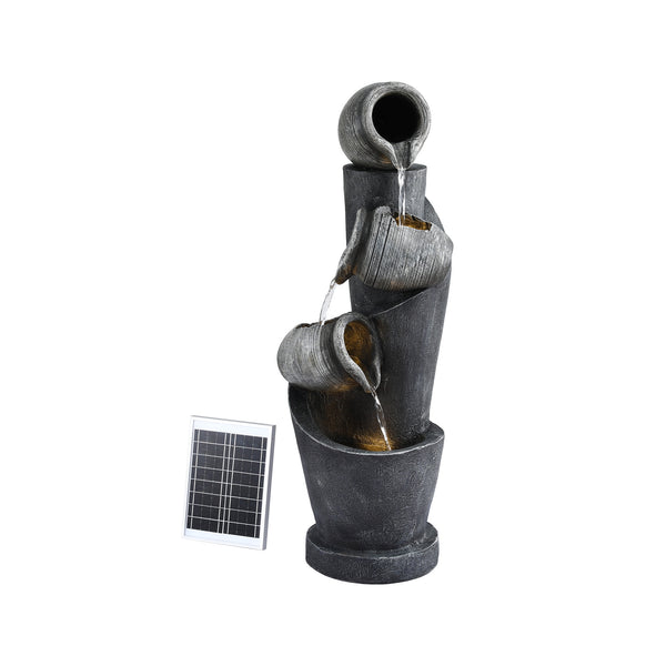 Gardeon Solar Fountain Water Feature Cascading Fountain 3-Tier Pot LED Lights 80CM Grey Awezingly